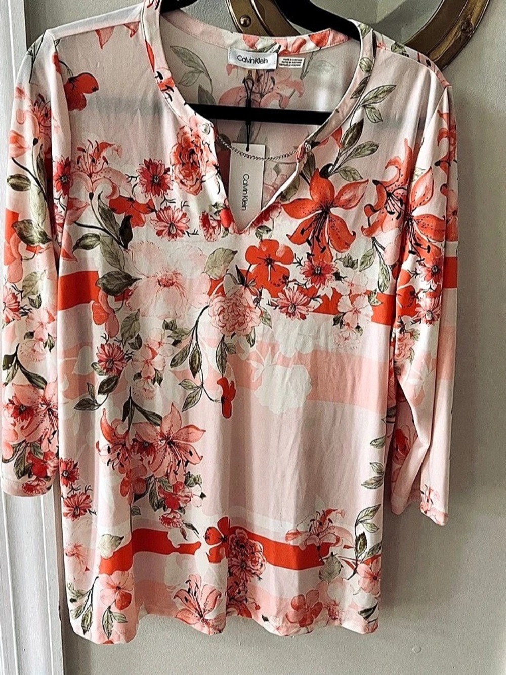 Calvin Klein Floral Print Chain-Neck Top SZ 0X